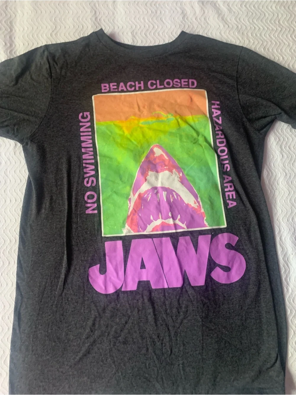 Graphic jaws unisex Tee - Black with Purple & Neon Print